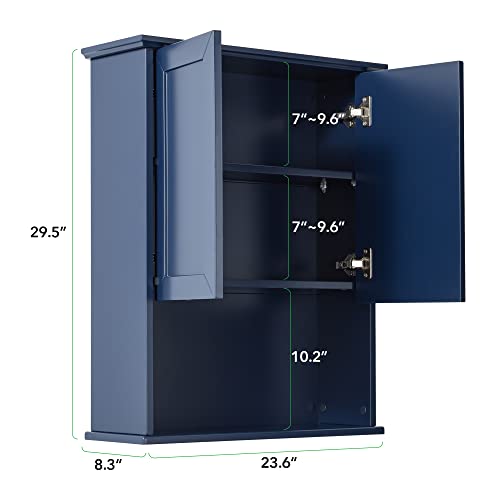Bluewallmountedbathroomstoragecabinetabovetoiletwoodenmedicinecabinetsovertoiletstorage23x29inhangingwallcabinetwith2dooradjustableshelfsofthinge  Urban Country Home Decor Blue wall mounted bathroom storage cabinet above toilet wooden medicine cabinets over toilet storage 23×29 in hanging wall cabinet with 2 door adjustable shelf soft hinge  urban country home decor