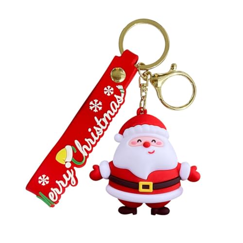 Porte-clés Père Noël dessin animé mignon porte-clés de Noël mignon porte-clés de Noël pour décoration de téléphone, sac à dos, sac à main, bijoux, Rouge, M