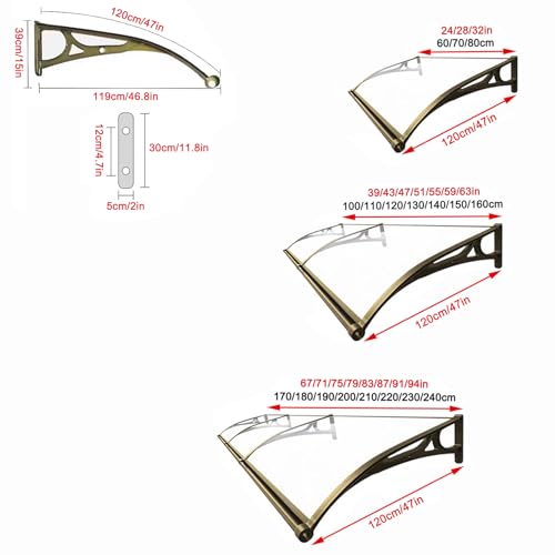 Toldo curvo de policarbonato para puerta 47x24'' impermeable 5