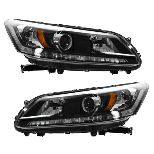 Image of TRQ Driver and Passenger Side Headlight Assembly Set Compatible with 13-15 Honda Accord Sedan EX LX Sport Touring Hybrid Halogen Only