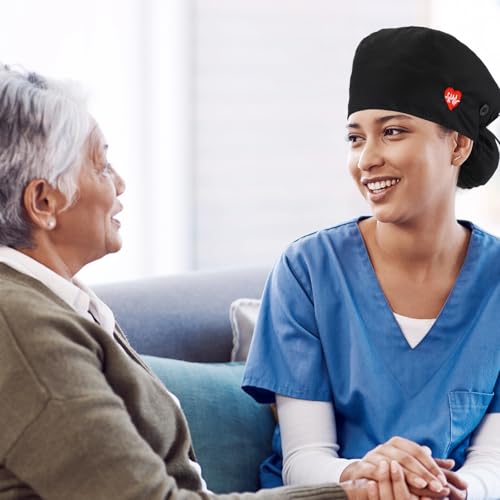 Image of 8 Pcs Satin Lined Scrub Caps, Nurse Hats with Buttons Sweatband, Adjustable Ponytail Surgical Caps for Women