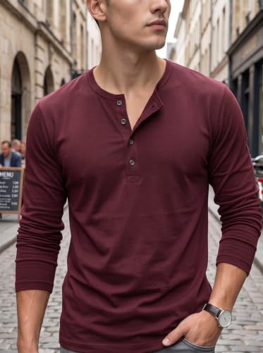 Image of BULLMER Men's Trendy Full Sleeve Henley Neck T-Shirt | Cotton Blend Solid Casual Tee | Stylish Menswear for Everyday | Sizes S to 2XL - Pack 1