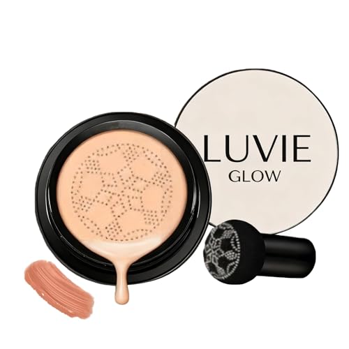 Base de Maquillaje Luvie Glow Cushion, Crema CC con Almohadilla de Aire Mushroom Head, Base de Maquillaje Hidratante de Larga Duración para un Tono de Piel Uniforme (brunet brown)