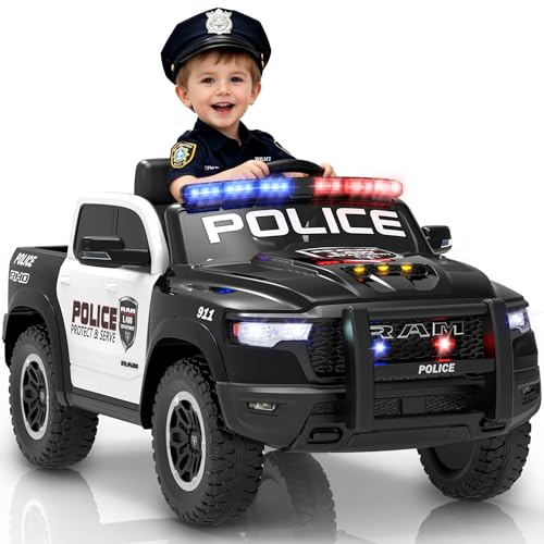 First Ride On 12V Police Car Ride on Toy for Kids, Licensed RAM 1500 RHO Ride on Car with Parent Remote, Toddler Electri - Detailed View