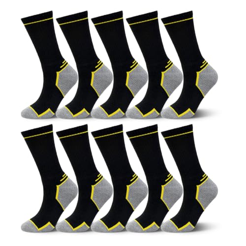 LOFIR Mens Work Boot Socks: Heavy Duty Cushioned Crew Socks Women with Reinforced Heel and Toe Breathable for Construction Workman Mechanics Workwear Walking Hiking Outdoor Sports Multipack 9-11