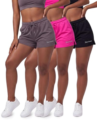 Juicy Couture 3 Pack: Womens Shorts Pockets Drawstring 3 Inch Athletic Workout Gym Running Casual Summer Dry Fit Shorts- Set 1 XXL