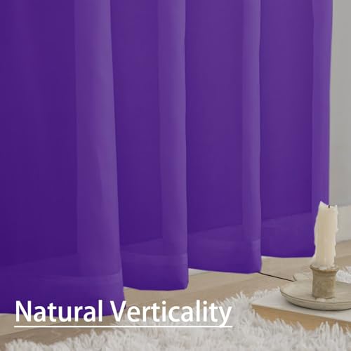 Karseteli Semi Voile Sheer Curtains 40 Inches Long 2 Panels Rod Pocket Window Treatment for Living Room Bedroom Dining Room(Purple 22" W x 40" L) by Karseteli - Used condition - Image 7