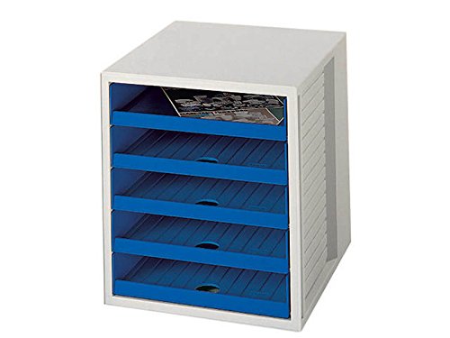2er Bundle HAN 1401-14 Schubladenbox SCHRANK-SET; Innovatives; attraktives Design mit 5 offenen Schubladen; lichtgrau-blau