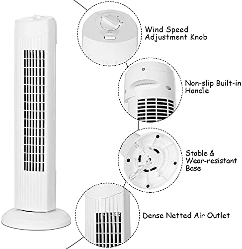 Fantask Tower Fan, 28 Inch Quiet Oscillating Fan , 3 Wind Speeds & Modes, Bladeless Standing Cooling Fan, Air Circulator Fan For Home Office Kitchen, Floor Fan For Bedroom Room (White) #TOP2