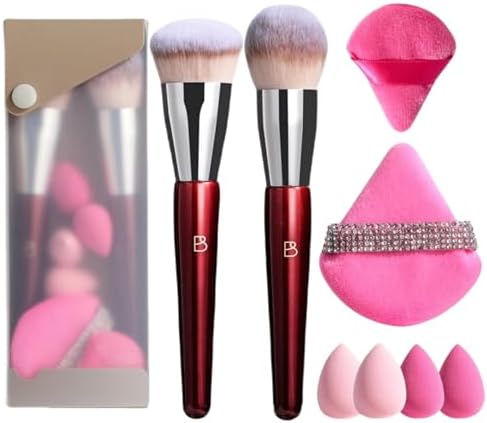 BS-MALL Foundation Makeup Brush & Powder Brush – Professional and Durable 8-piece Set with 4 Mini Makeup Sponge 2 Triangle Powder Puff, Comes with Storage Barrel (withTravel Case)
