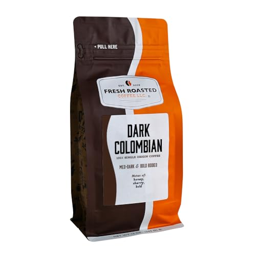 Fresh Roasted Coffee,100% Dark Colombian, 12 oz, Med-Dark Roast, Whole