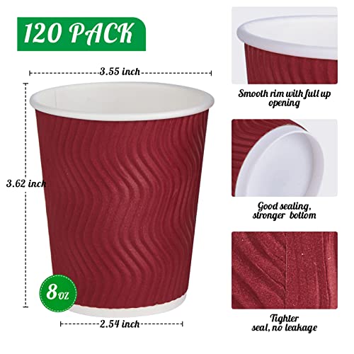 Jollypack 120 Pack Paper Coffee Cups, 8 Oz Disposable Coffee Cups, Red Hot Beverage Cups With Insulated Ripple Wall, Paper Ripple Cups For Christmas, Party And Daily Life #TOP5
