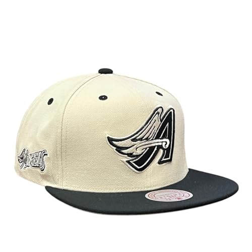 Mitchell & Ness Los Angeles Angels MLB Evergreen Coop Snapback Hat Cap, Cream/Black