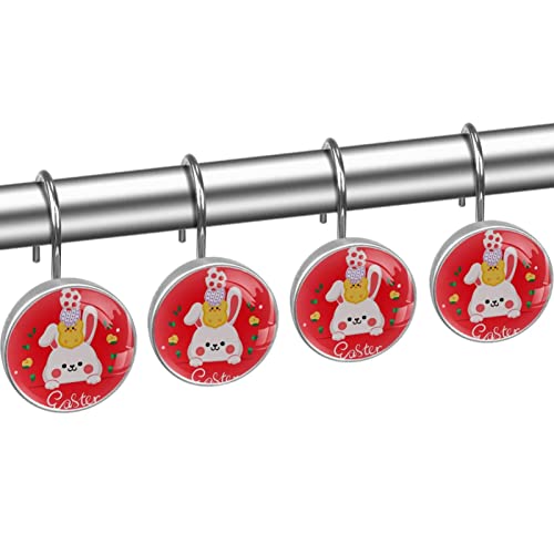 12 Pack Shower Curtain Hooks, Easter Rabbit Egg Decorative Hooks For Shower Curtains And Liners Crystal Glass Rustproof Curtain Rod Hangers Shower Rings For Bathroom #TOP1