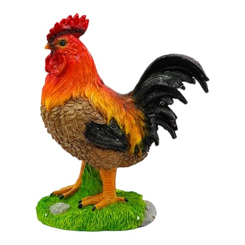 Rooster Chicken Figurine - Decorative Garden Statue, Metal Animal Sculpture with Weatherproof Acrylic Coating, Outdoor Lawn Ornament, Farmhouse Patio Decor, Realistic Hen Figurine for Terrace Porch