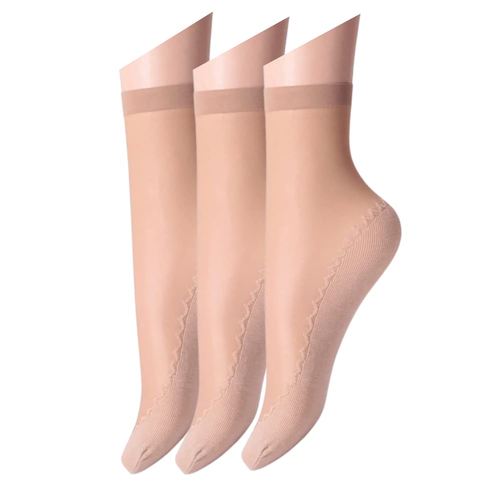 Aeosstransparent fashion Socks Silky Anti-Slip Cotton Sole Sheer Ankle High Tights Hosiery Socks for Women and Girls (Set of 3Pair)