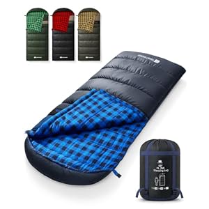 Cotton Flannel XXL Winter Sleeping Bags for Adults Big and Tall,Cold Weather 90×39 Inch Camping Sleep Bag,Waterproof Machine Washable 4 Season Outdoor Camping Gear,2-Way Zipper