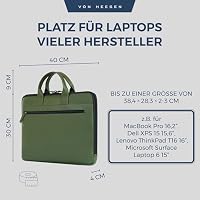VON HESSEN Laptoptasche aus echtem Nappa-Leder bis 16 Zoll - Aktentasche Herren & Damen - Luxuriöse Echtleder Arbeitstasche für Büro & Alltag - Laptop Hülle in Grün – Ansicht 3