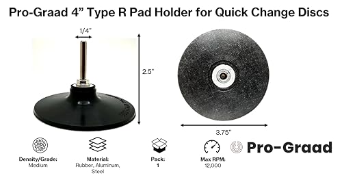 Pro-Graad 4 Inch Disc Pad Holder with ¼” Shank, Die Grinder Sanding Suitable for Roloc, Type R, R-Type Quick Change Medium Disc Attachments for Polishing, Sanding & Surface Preparation