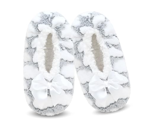 Image of DICUIRD Womens Cozy&Warm Soft Sole Slipper Socks with Grippers-Girls Teddy Fleece Indoor Slipper with Non-skid Bottoms