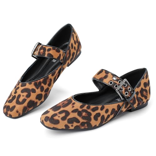 Hxlber Flats for Women Mary Jane Square Toe Ballet Flat Shoes Ankle Strap Dressy Comfortable Slip on Formal Dress Flat Shoes