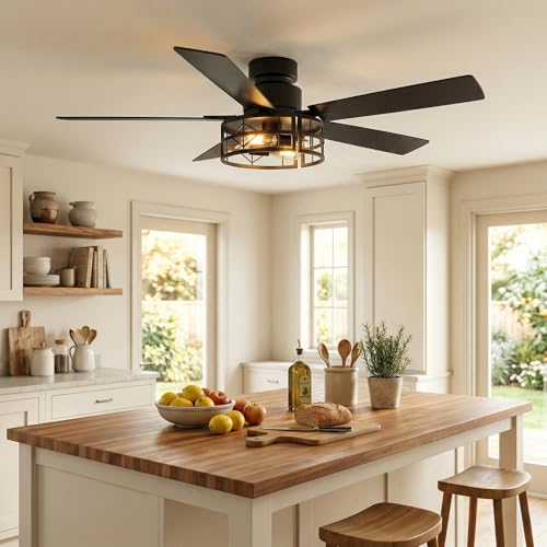 TCL 52" Black Caged Flush Mount Ceiling Fan with Light & Remote - image 8