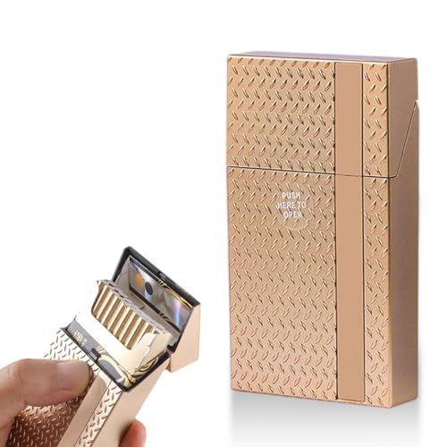 Kytpyi Etui Cigarette, Boite a Cigarette, Élégant Résistance aux Chutes Plastique Boite Cigarette pour 16~20 Cigarettes, Durable Portable Lumière Etui a Cigarette Femme Homme pour Cadeau (Or)