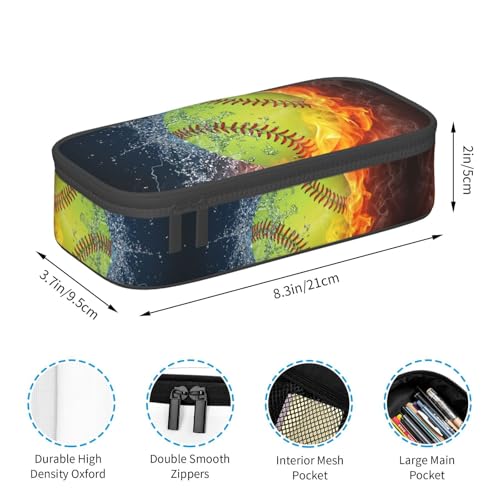 Image of Softball Ball Pencil Case Big Capacity Storage Pencil Pouch Stationery Bags With Zipper Portable Pen Holder Box Organizer For Boys Girls Teens Student College School Office Supplies