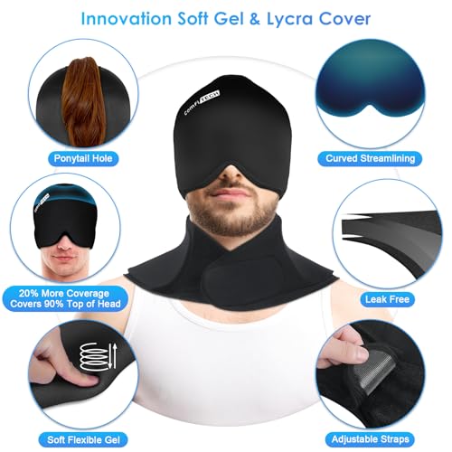 Image of ComfiTECH Migraine Relief Cap, Head Neck Ice Pack Wrap Gel Set, Black, L | Flexible after Frozen, Cold Cap & Cervical Cold Pack, Relieve Head & Eye, Stiff Neck, Office Tension, Sports Soreness