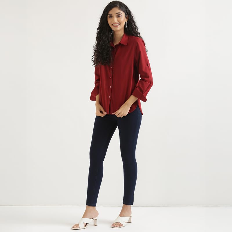 Image of SAADAA Airy Linen Shirt | Solid Regular Fit Casual Shirts Stylish for Women