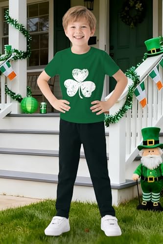 Image of TMSD Unisex Kids St.Patrick's Day T-Shirt Short Sleeve Crew Neck Clover Shamrock Tee 4-14 Years