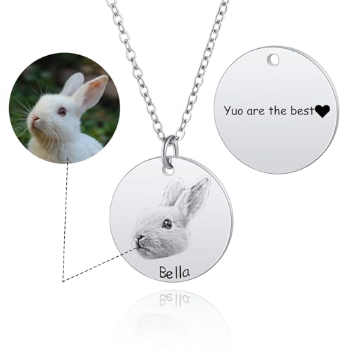 MeMeDIY Personalisierte Hund Katze Katze Haustier Halskette für Frauen Männer Graviertes Porträt Skizzieren Foto Name Edelstahl Anhänger Haustier Erinnerung Geschenke - A1 Silber