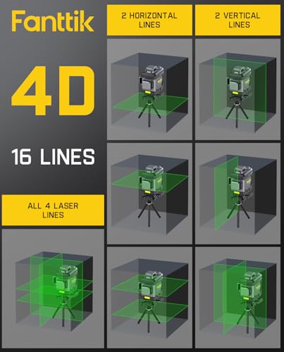 Fanttik D16 APEX Professional Laser Level 4 x 360°, 16 Lines Self-Leveling Cross Line Laser with LED Screen for Construction, 5200 mAh Battery Rechargeable, Magnetic Support and Shoulder Bag