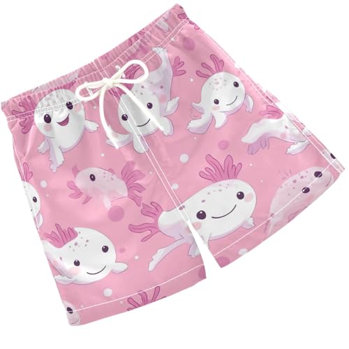 Pigsaly Boys Swim Trunks Axolotls Polka Dots Pink Boys Board Shorts Swimsuit Swimwear Summer Bathing Suit S