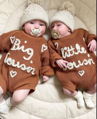 Big Cousin Little Cousin Matching Outfits Newborn Baby Boy Girl Knitted Romper Toddler Chunky Sweater Fall Sweatshirt - Image 2