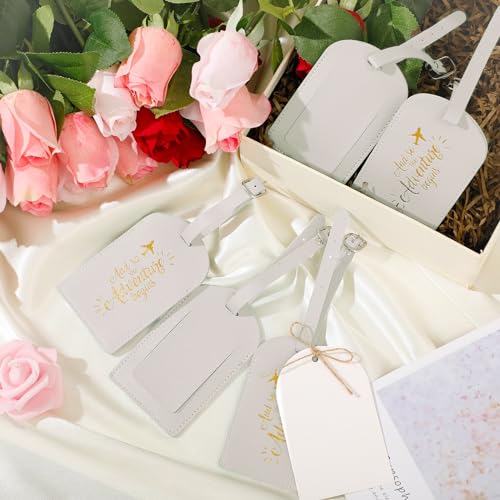 Image of Amylove Bulk Luggage Tags Wedding Favors Adventure Begins Luggage Tags for Guests Travel Tag for Suitcase Bridal Gift 24 Pack