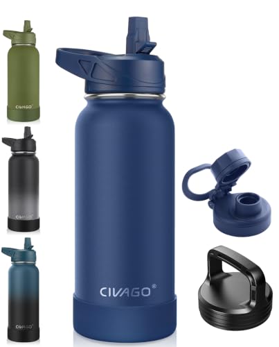 Image of CIVAGO 32 oz Insulated Stainless Steel Water Bottle With Straw and 3 Lids