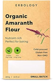 Erbology Organic Amaranth Flour 300g - Rich in Fibre, Protein and Minerals - Made from 100% Cold-Pressed Amaranth Grain - Vegan and Gluten-Free