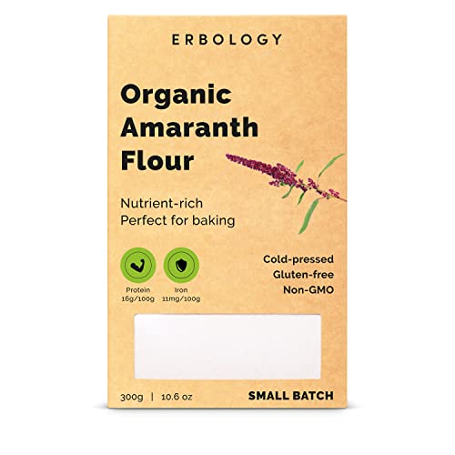 Erbology Organic Amaranth Flour 300g - Rich in Fibre, Protein and Minerals - Made from 100% Cold-Pressed Amaranth Grain - Vegan and Gluten-Free