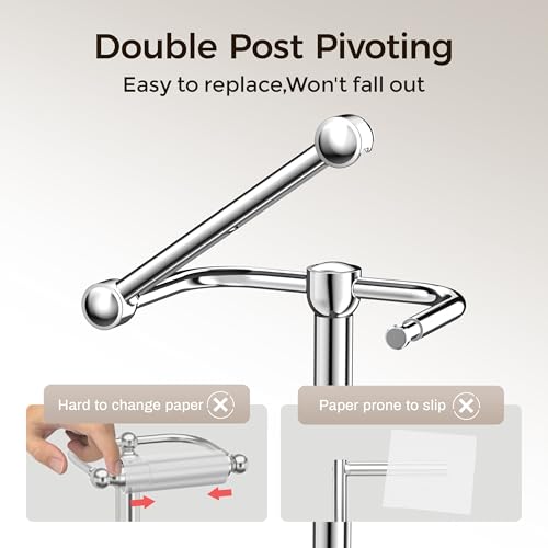Image of RARXTR Toilet Paper Holder Stand, Bathroom Free Standing Toilet Paper Stand with Modern Marble Base, Post Pivoting Toilet Paper Stand with Stainless Steel Tissue Rack, Rust-Proof & Heavy Base(Chrome)