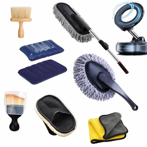 Image of Mahi Enterprise Car Cleaning Kit Combo (8 Items) ? Premium Car Duster, Microfiber Cloth, Brushes, Dustbin & Accessories