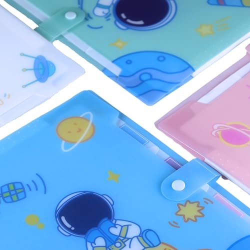 Image of SPS A4 Expanding File Folder - Pack of 4 | Space Theme | 5 Pockets | Pastel Colors - Blue, White, Green, Pink | Snap Button Closure | Fits A4 & Letter Size | Fun & Kid-Friendly