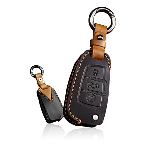 ontto Car key case fit for Audi A1 S1 A3 S3 RS3 A4 S4 RS4 A6 S6 RS6 Q2 Q3 Q7 TT TTS R8 Flip Remote Key Fob Cover Keyring Leather key shell keychain key holder Protector Accessories Black Cover