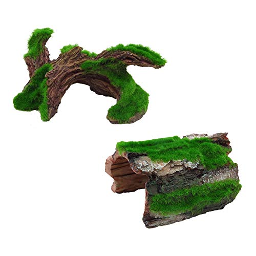 Tfwadmx Aquarium Tree Trunk Decorations, Betta Log Resin Hollow Ornament Hideouts Reptile Cave Bark Bends Small Medium Fish Tank Decor for Small Fish Pets to Swim Through 2 Pack