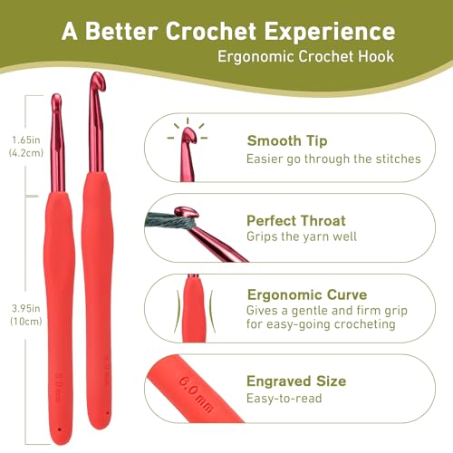 Image of 6mm Crochet Hook, Super Smooth 6 mm Ergonomic Crochet Hooks for Beginners, Comfort Crochet Needle for Arthritics, 1 Pack