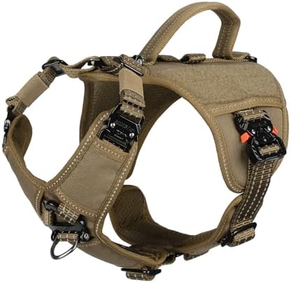 ICEFANG GN8 Quick-Moving Tactical Dog Harness with Handle,Reflective in Training Walking K9 Vest,No-Pull Front Lead,5-Points Adjustable,Hook and Loop Panels (Elite Brown, Small (Pack of 1))