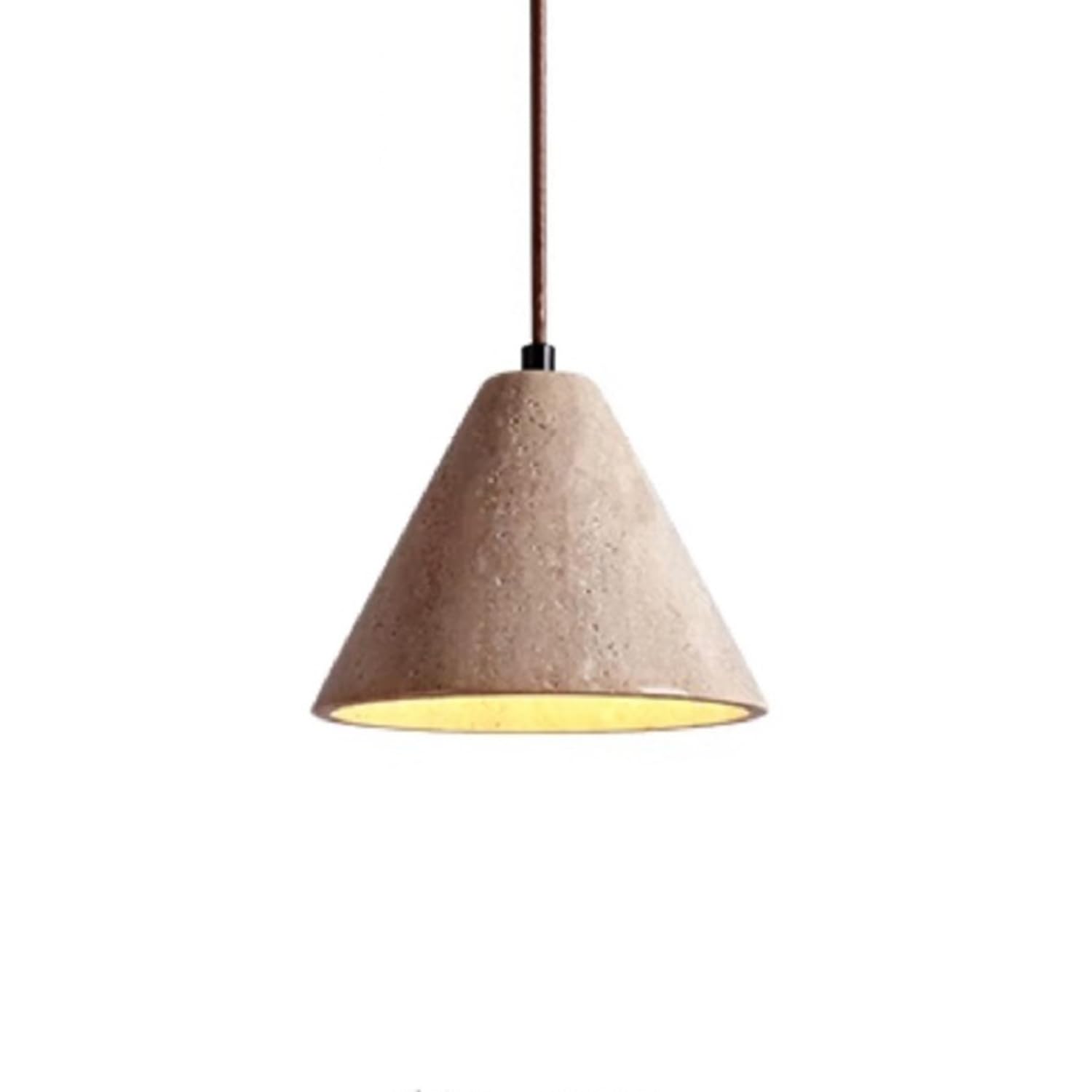 MTNROO Yellow Travertine Ceiling Light Chandelier Conical 6.3in Pendant Lamp Hand Polished Natural Porous Stone E27 Base Wabi-sabi Style Industrial Scandinavian for Living Room Bedroom Bar Indoor