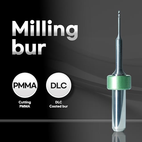 Image of DLC-Coated Milling Burs (Φ1mm) - Compatible with IVOCLAR PM7 CAD /CAM Systems, for PMMA, PEEK, Wax - 6mm Shank, Carbide Endmill