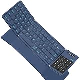 Nillkin Foldable Bluetooth Keyboard Folding with Touchpad & Number Pad, Portable Wireless Full Size Travel Keyboard with Trackpad for PC Laptop iPad Tablets Smartphone, Silicone Leather Cover, Blue