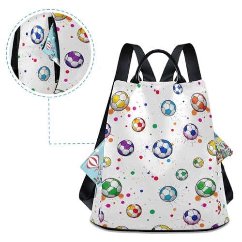 Mochila para mujer linda de moda con estampado fútbol y pompón 4